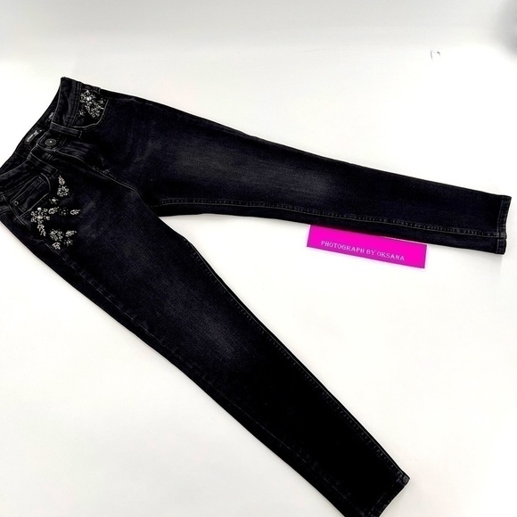 DOSHE Black Embroidery Skinny Jeans Size 26 High Waist ANGEL - Picture 8 of 9